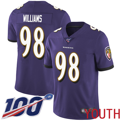 Baltimore Ravens Limited Purple Youth Brandon Williams Home Jersey NFL Football 98 100th Season Vapor Untouchable